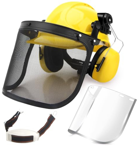Casque de sécurité forêt forestière Industrielle,Casque de sécurité à tronçonneuse avec Protections Auditives et Cache-Oreilles Amovibles et Visières, Suspension à cliquet à 6 Points - Jaune