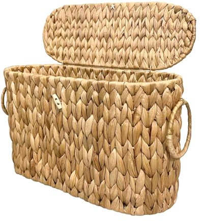 Coeusy Cesta de papel higiénico con tapa, cesta de mimbre para organizadores de baño y almacenamiento, capacidad para hasta 6 megarrollos, accesorios decorativos de ratán tejido a mano, jacinto de