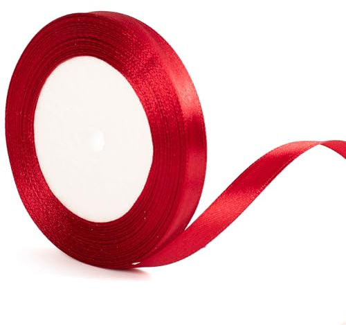22m x 10mm Thin Dark Red Ribbon Red Christmas Ribbon for Gift Wrapping, 2/5 inch Slim Burgundy Satin Ribbon for Christmas Cake Xmas Present Gift Wrapping Bow Bouquet Crafts Decorations