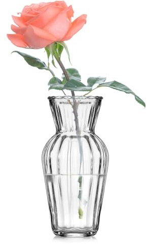 Wrenbury Posy Vase Ribbed Glass Vase for Flowers 15cm - Textured Daffodil Small Container for Posies - Mini Bud
