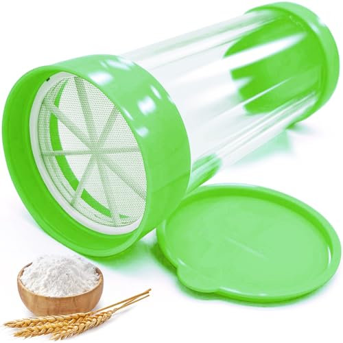 Yueser Secoueur Tamiseur, Couvercle à Mailles Fines Tamis à Farine Shaker Sucre Poudre Saupoudreuse à Epices Distributeur Poudre Shaker pour Chocolat Farine Fine Sucre Cacao (Vert)