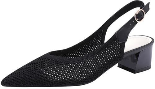 PPXID Femmes Talon Moyen Ouvert Bout Slingback Slip-on Escarpins Élégantes Chaussure à Talon Confortable et Classique -Noir 43
