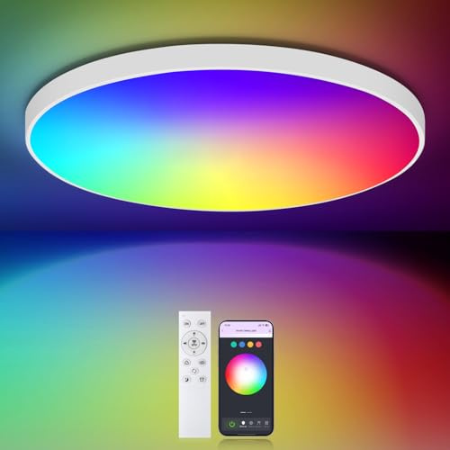 LED Deckenleuchte Dimmbar 24W Ø30cm - Deckenlampe RGB & CCT 3000K-6500K - Kompatibel mit APP-Steuerung, Fernbedienung, Timer, IP54 Wasserfest, Nachtlicht, Ideal für Schlafzimmer, Wohnzimmer, Küche