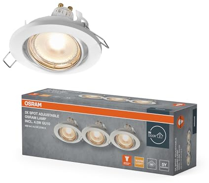 OSRAM Spot Set luz empotrada GU10, 4.5W 2700K blanco cálido, giratorio, Aluminio blanco, Lámpara GU10 incluida, IP20