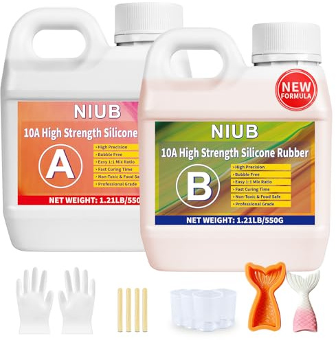 NIUB Silicone per Stampi, 10A Gomma Siliconica per Stampi, 1,1KG Silicone Liquido per Stampi, Silicone per Stampi da Colata, Silicone Alimentare per Stampi, Silicone Alimentare per Stampi (Arancione)