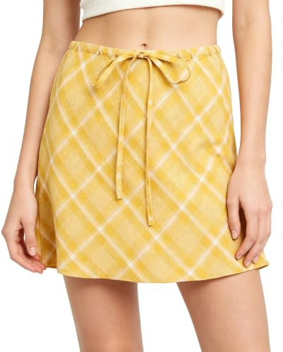 Amazhiyu Falda corta para mujer, de lino, minifalda de verano, básica, minifalda de verano, falda de lino elegante