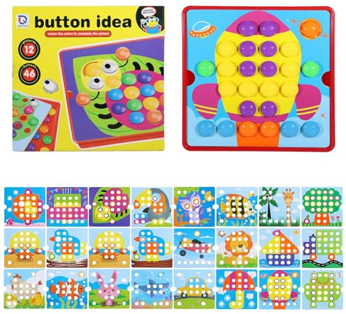 Valyrane Gioco Mosaico per Bambini 2 3 4 Anni, Chiodini Colorati con 24 Schede e 46 Pezzi, Gioco Educativo per Sviluppare la Motricità Fine, Regalo Perfetto per Bimbi e Bimbe per Compleanno