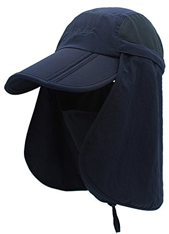 WANYING Unisex Casquette de Safari avec Extra Longue Protection du Cou Chapeau de Soleil Baseball Extérieur Pliable 360° Anti-UV Anti-moustiques Prévention Soleil - Bleu Marine