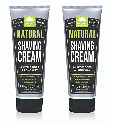 Pacific Shaving Company Natural Shaving Cream - Shea Butter + Vitamin E Shave Cream for Hydrated Sensitive Skin - Clean Formula for a Smooth, Anti-Redness + Irritation-Free Shave Cream (7 Oz, 2 Pack)