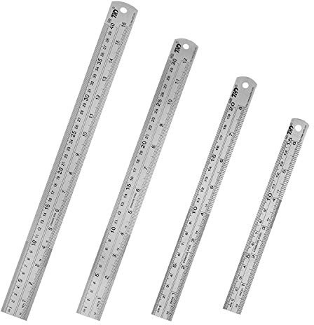 HIHUHEN Règle en acier inoxydable 15 cm + 20 cm + 30 cm + 40 cm Lot de 4 règles en métal pour l’ingénierie, l’enseignement (4 x règles)