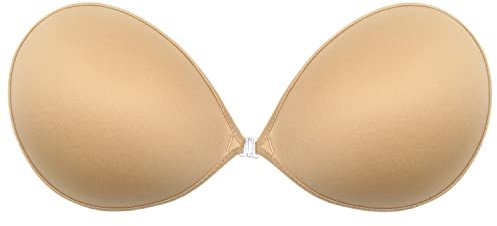 Wingslove Adhesive Bra Sticky Strapless Push up Invisible Reusable Self Silicone Bra for Backless Dress (Champagne,B Cup)