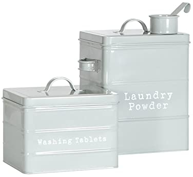 Harbour Housewares Kitchen Utility Canisters - 2pc - Grey - Steel Vintage Industrial Under Sink Storage Caddy Cupboard Organiser for Laundry Detergent, Washing Tablets
