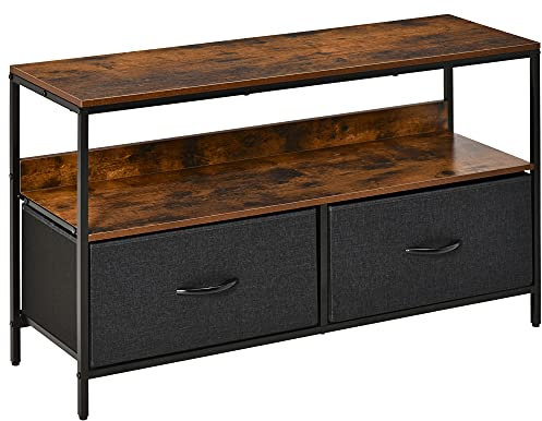 HOMCOM TV Stand Cabinet up to 47-inch, TV Unit with 2 Foldable Linen Drawers, Open Shelf for Living Room, Bedroom, Entertainment Room, Rustic Brown