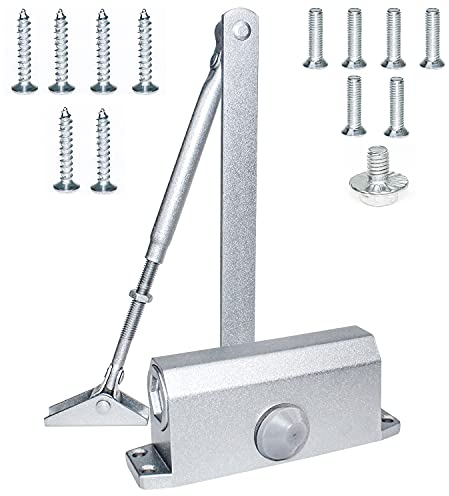 Türschließer Automatik Hydraulik Einstellbarer Obentürschließer Aluminiumlegierung Türschließer Langsam Schließt für Gewerbliche und Private Zuhause (Silber)