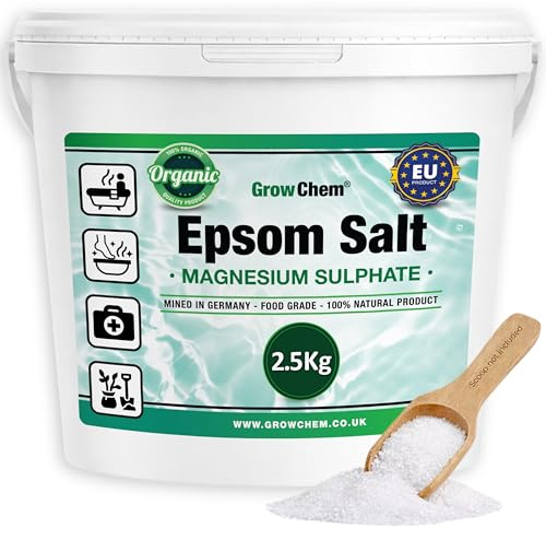 Grow Chem Natural Epsom Salts (2.5KG Bucket) –Pure Food Grade Magnesium Sulphate Mineral, 100% Natural Salts Mined in Germany - for Health, Detoxification, Muscle Relief, Exfoliating & Gardening