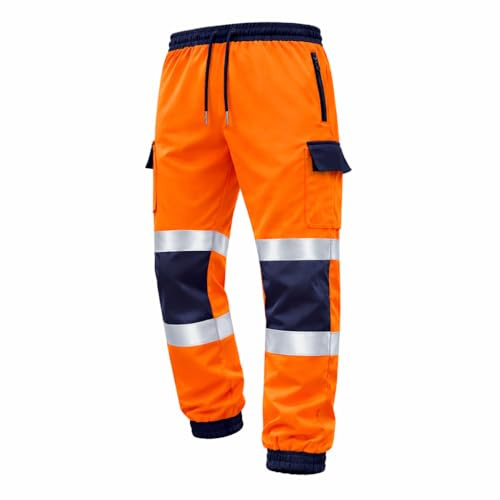 NFK Men’s Hi Vis Work Joggers – Reflective Fleece-Lined Safety Trousers with Reinforced Knees, Multi-Pocket Cargo Pants for Construction & Site Work