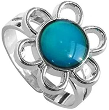 COLORFUL BLING Mood Ring Color Changing Noctilucent Open Rings Heart Shape Star Butterfly Moon Charms Adjustable Jewelry Glow in The Dark (H sunflower)