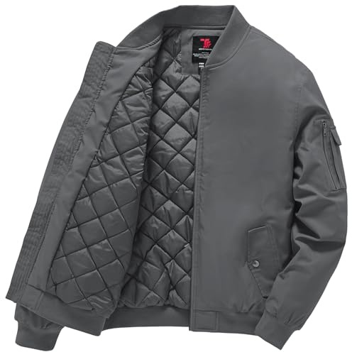 Gopune Men's Bomber Jacket Fall Winter Warm Padded Coats Deep Grey,M