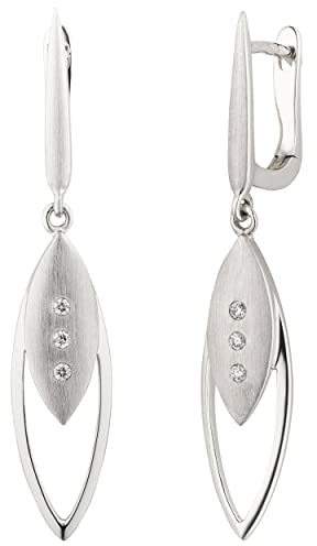Jobo Damen-Ohrringe hängend aus 14 Karat 585 Weißgold matt mit 6 Diamanten