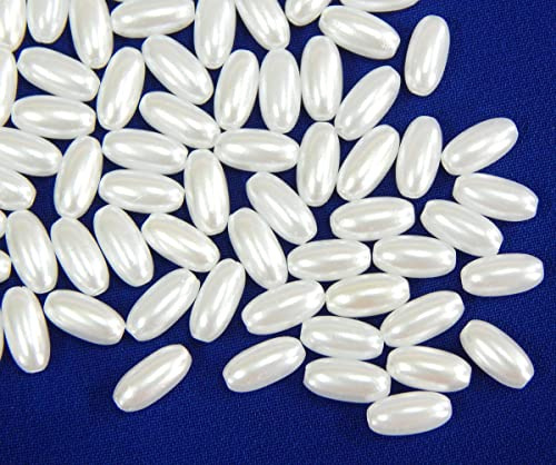 Perlin Perlas cultivadas de imitación, perlas de cera de nácar, 400 unidades, 6 x 3 mm, ovaladas, perlas sintéticas, para bodas, fiestas, decoración, joyas y manualidades (blanco)