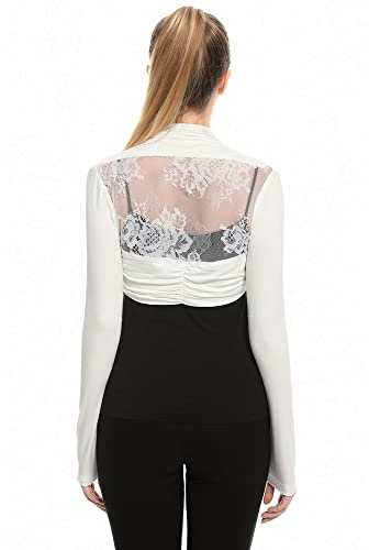 AmélieBoutik Women Lace Back Bolero Cropped Cardigan Shrug(White Small)