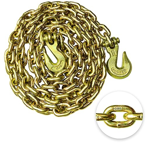 YATOINTO G80 Transport Binder Chain 3/8 Inch x 16 Foot Safety/Binder Chain with Clevis Grab Hooks 7,100 lbs Safe Working Load Logging Chain for Transporting Towing Tie Down Binding Equipment