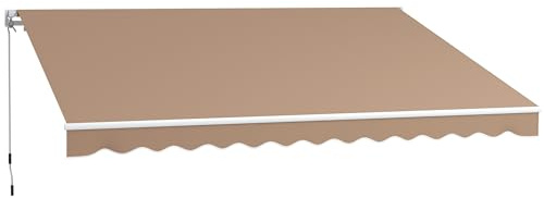 Outsunny Toldo Manual Retráctil 350x250 cm, Toldo Exterior Terraza con Ángulo Ajustable, Brazo Articulado, Montaje a Pared, Estructura de Aluminio, Anti-UV e Impermeable, para Jardín, Marrón