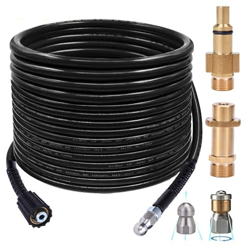 30M Tuyau Déboucheur Canalisation, 240bar Tuyau Nettoyeur Haute Pression Universel avec 3 Adaptateurs 2 Buses Rotatives compatible avec Kärcher K2 K3 K4 K5 K6 K7 LAVOR BOSCH Accessoires