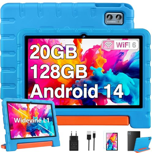 ZIOVO Tablette 10 Pouces Android 15 Tablettes Enfants, 30Go RAM+64Go ROM (TF 2To),5G WiFi,Gemini AI,Octa-Core 2.0 GHz/Widevine L1/Face ID/Contrôle Parental/6000 mAh/BT 5.0,Tablettes avec EVA Cas-Bleu