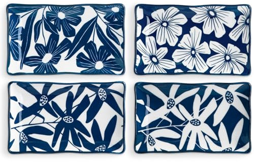 ONEMORE Lot de 4 petites assiettes de service rectangulaires en porcelaine pour dessert, salade, sushis, passent au micro-ondes et au lave-vaisselle - Résistantes aux rayures - 19 cm