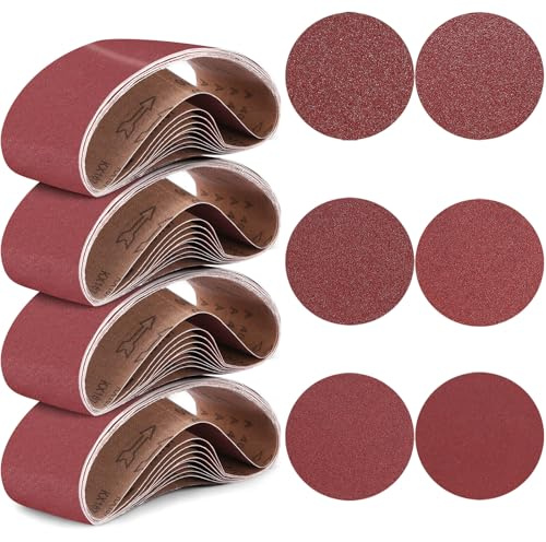 Blulu 66 Pieces 4 x 36 in Sanding Belts and 6 in Self-Adhesive Discs Set