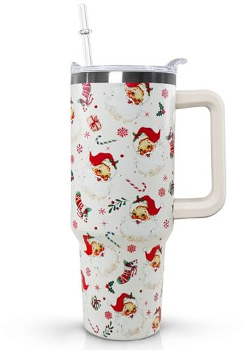 Ceovfoi 40 Oz Santa Tumbler With Handle, Santa Coffee Travel Mug Cup, Christmas Decor, Gifts for Women
