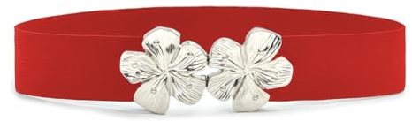 YIWEIYA Cintura elastica in vita da donna, cintura sottile con fibbia in metallo per jeans, pantaloni e vestiti, cintura elastica da donna per uso quotidiano, Rosso 2, 25.2 inches