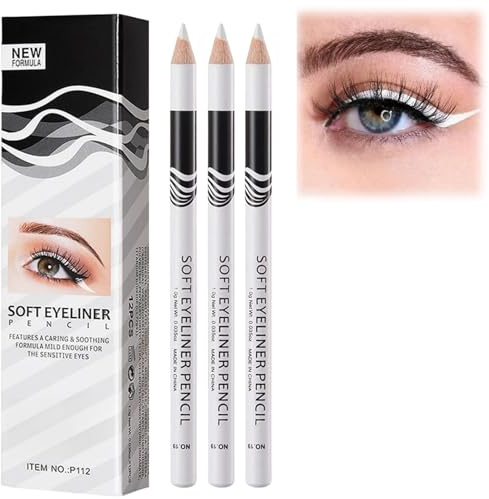 3pcs White Eyeliner Pencil Set - Waterproof & Long-Lasting Eye Highlighter for Makeup