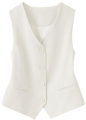 KYUERWK Blazer Donna Elegante,Gilet Completamente Foderato per Costumi Festivi Da Donna, Alla Moda, Senza Maniche, con Bottoni, Scollo A V, Corto, Estivo, Elegante, Sottile, Retrò, Giacca Da Festa