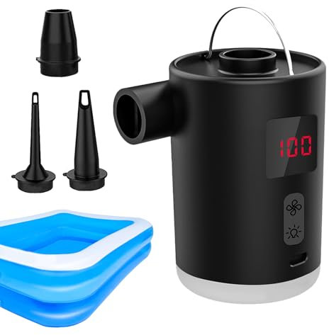 Uhngw Tragbare Inflatorpumpe – Elektrische Luftmatratzenpumpe | Mit LED-Lampenkompressoren, tragbar, wiederaufladbar für Camping, Reisen, Gäste, Übernachtungen, Rucksackreisen