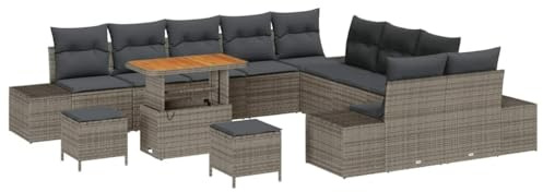 vidaXL 13-delat Trädgårdsoff-set med Kuddar Grå Polyrotting Utomhus Sittande Modulärt Design För Balkong & Patio Möbler Tre-Sits Soffor Sektion