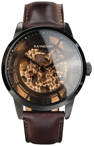 FORSINING Men's Automatic Watch with Mechanical Movement, Skeleton Dial and Leather Band