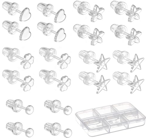 10 Pairs Clear Earrings Plastic Earrings for School Piercing Retainer Resin Hypoallergenic Clear Studs Tragus Piercing Invisible Stud with Storage Box for Sensitive Ears for School Work