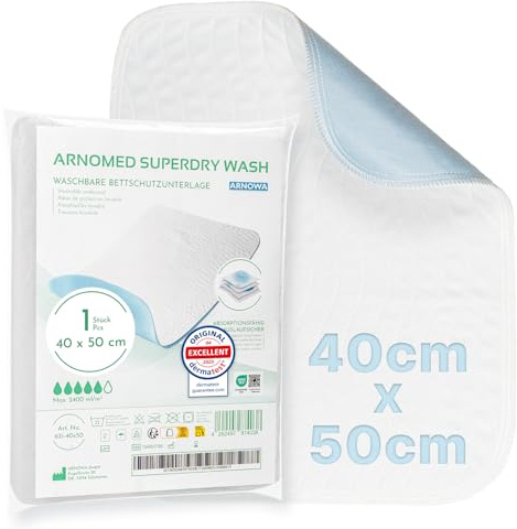4x ARNOMED® Fodera per incontinenza lavabile 40x50cm, fodera per incontinenza impermeabile riutilizzabile, fodera coprimaterasso, fasciatoio per bambini, tappetino per anziani