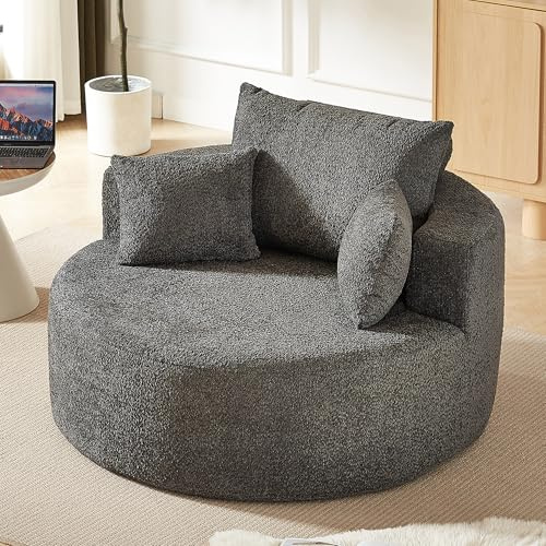 Bladez Sillón individual de espuma de chenilla – Sillón moderno sin montaje, mullido, para salón, dormitorio, salón y sala de proyección (gris)