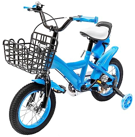 Steeviuzj 12 Inch Kids Bike, Beginner Bike with Training Wheels, Children Bicycle with Adjustable Seat and Handlebar, Carbon Steel Frame For Kids 2-4 Years Old (Blue)