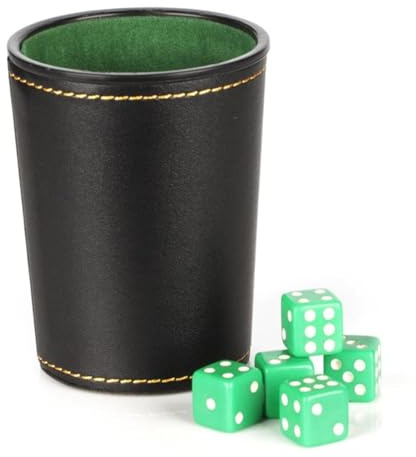 Tärningskopp läderset - Premium lädershaker, filtfoder, innehåller 6 | tärningar, stabilt, robust förvaring | Idealisk för Poker Perudo Liars Dice Bar Entertainment Party Games