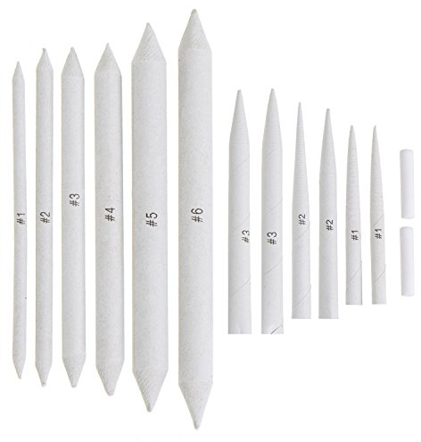 12 Stücke Mischen Papierwischer Blending Stumps und Tortillionen zum Zeichnen und Skizzieren mit 2 Stück Weißer Radiergummi