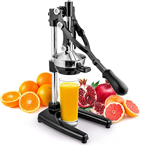 Zulay Kitchen Cast Iron Juicer, Orange Manual Juicer, Extra Tall, Black