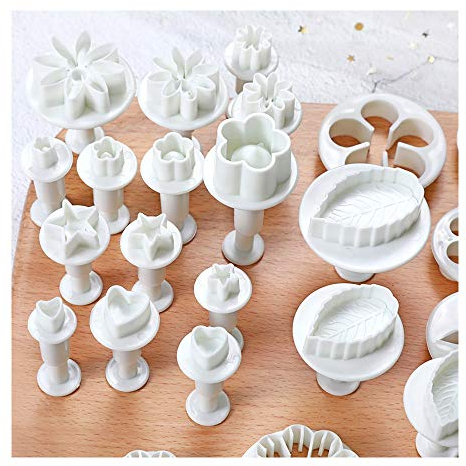 lemgyiamz Fondant Ausstecher Set 33tlg, Ausstecher Stempel Ausstechform Modellierwerkzeug, Ausstechformen Blumen, Schmetterling, Sterne, Herzförmig, Blätter zum Torten, Kuchen Backen