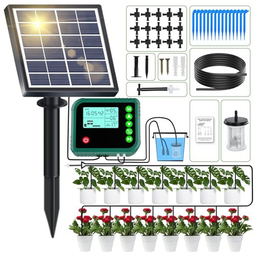 Solar Bewässerungssystem 800 Automatische BewäSserung Modi, Automatische Solar Bewässerung Garten mit 15M Tropfschlauch, Bewässerungssystem für Topfpflanzen, Garten, Balkon Pflanzen, Gewächshaus