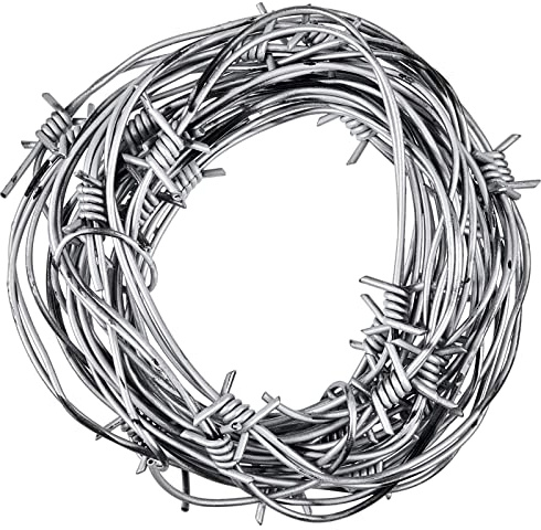 Taiyin 4 Pcs 32.8 Foot Fake Barbed Wire Rusted Western Props Decor Plastic Faux Wire Wreath Ornaments for Cowboy Cowgirl Party (Silver)