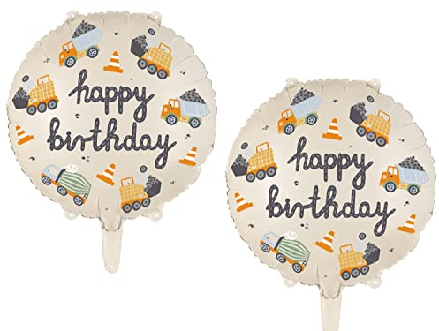 Set 2 Stück Folienballon Baustelle Happy Birthday Fahrzeuge Ballon Geburtstag Junge Luftballons Kran Laster Ballons 35cm