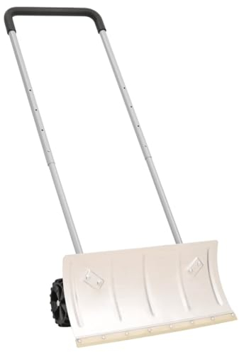 Tidyard Schneeschieber mit Teleskopgriff Schneeschaufel mit Rädern Schneeschild Schneeschieber Schneeräumer Silbern 61 x 31 x (118,5-147) cm (L x B x H) Pulverbeschichteter Stahl,Schaumstoff